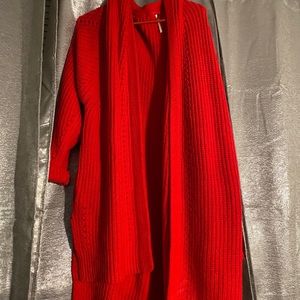 Red free people knit cardigan